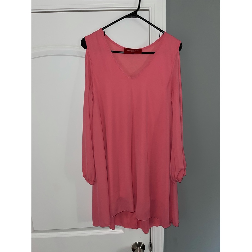 Salmon pink long sleeve shirt dress